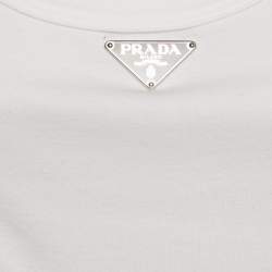 Pre Owned Prada White Ribbed Knit Triangle Logo Plaque Jersey Tank Top S