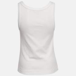 Pre Owned Prada White Ribbed Knit Triangle Logo Plaque Jersey Tank Top S