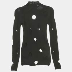 Pre Owned Prada Black Cut-Out Jersey High Neck Sweater S