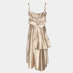 Pre Owned Prada Beige Satin Ruffle Midi Dress S
