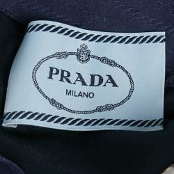 Pre Owned Prada Navy Blue Floral Print Satin Silk Pleated Long Dress M