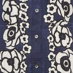 Pre Owned Prada Navy Blue Floral Print Satin Silk Pleated Long Dress M