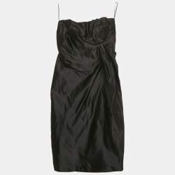 Pre Owned Prada Black Satin Silk Draped Strapless Mini Dress S