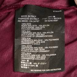 Pre Owned Prada Burgundy Silk Chiffon Bead Detail Midi Dress S