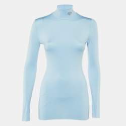 Pre Owned Prada Blue Jersey Long Sleeve Turtleneck Top S