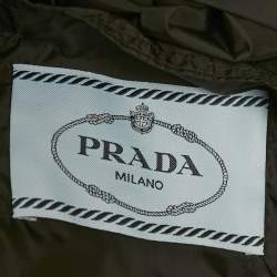 Pre Owned Prada Re-Nylon Black Synthetic Triangle Logo Plaque  Hooded Long Zip -Up Coat S 