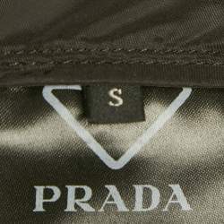 Pre Owned Prada Re-Nylon Black Synthetic Triangle Logo Plaque  Hooded Long Zip -Up Coat S 