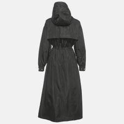 Pre Owned Prada Re-Nylon Black Synthetic Triangle Logo Plaque  Hooded Long Zip -Up Coat S 