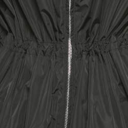 Pre Owned Prada Re-Nylon Black Synthetic Triangle Logo Plaque  Hooded Long Zip -Up Coat S 