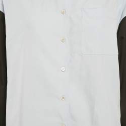 Pre Owned Prada Blue /Black Cotton &Nylon Sleeve Button Down Shirt Dress S