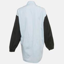 Pre Owned Prada Blue /Black Cotton &Nylon Sleeve Button Down Shirt Dress S