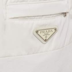 Pre Owned Prada White Jersey and Nylon Triangle Logo Detail Shorts S