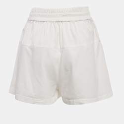 Pre Owned Prada White Jersey and Nylon Triangle Logo Detail Shorts S