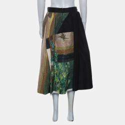 Pre Owned Prada Printed Silk Patch Detail Germinal Skirt