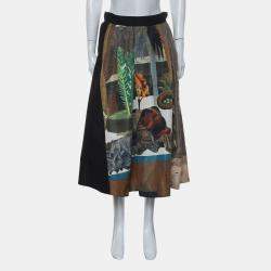 Pre Owned Prada Printed Silk Patch Detail Germinal Skirt