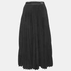 Pre Owned Prada Black Plisse Logo Band Detail Midi Skirt M