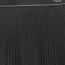 Pre Owned Prada Black Plisse Logo Band Detail Midi Skirt M