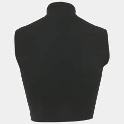 Pre Owned Prada Black Knit half Zip Sleeves Crop Top S