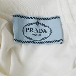 Pre Owned Prada White Triangle Appliqué Cotton Crisscross Detail T-Shirt M