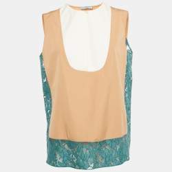 Pre Owned Prada Beige/White Cotton Floral Lace Trim Sleeveless Top M