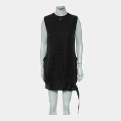 Pre Owned Prada Re-Nylon Logo Gabardine Sleeveless Dress With Buckle Belt