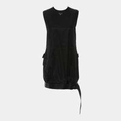 Pre Owned Prada Re-Nylon Logo Gabardine Sleeveless Dress With Buckle Belt