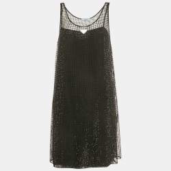 Pre Owned Prada Black Rhinestone Embellished Mesh Shift Dress S