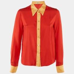 Pre Owned Prada Red Silk Full Sleeves Shirt M