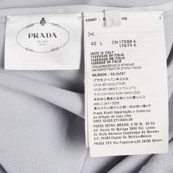 Pre Owned Prada Grey Satin Ostrich Feather Trim Pajama Shirt & Pants Set L