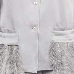 Pre Owned Prada Grey Satin Ostrich Feather Trim Pajama Shirt & Pants Set L