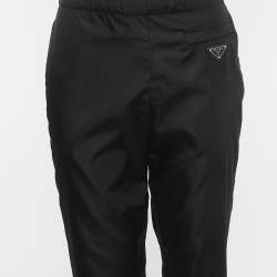 Pre Owned Prada Black Triangle Logo Re-Nylon Trousers S
