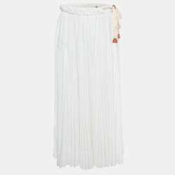 Pre Owned Prada White Chiffon Pleated Midi Skirt M