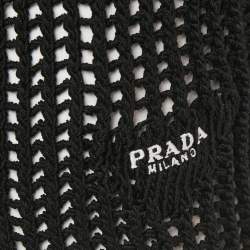 Pre Owned Prada Black Logo Embroidered Crochet Crop Top and Skirt Set M