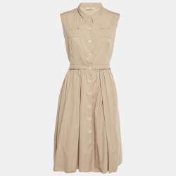 Pre Owned Prada Beige Cotton Blend Midi Shirt Dress M