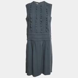 Pre Owned Prada Grey Crepe Ruffle Detail Short Dress M