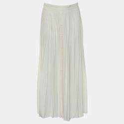 Pre Owned Prada Logo-Jacquard Silk Pleated Skirt