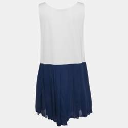 Pre Owned Prada White/Blue Jersey and Silk Sleeveless Mini Dress S