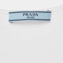 Pre Owned Prada White/Blue Jersey and Silk Sleeveless Mini Dress S