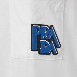 Pre Owned Prada White/Blue Jersey and Silk Sleeveless Mini Dress S