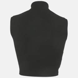 Pre Owned توب برادا بلا أكمام مثلث شعار بالمينا توب قصير أسود صغير