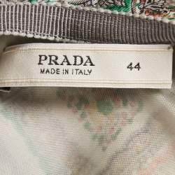 مملوكة مسبقًا تنورة برادا طول ركبة حرير طباعة بيزلي رمادي مقاس وسط (ميديم)