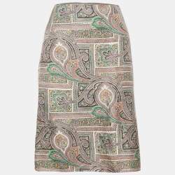 مملوكة مسبقًا Prada Grey Paisley Print Silk Knee Length Skirt M