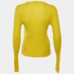 Pre Owned Prada Yellow Cashmere Rib Knit Crew Neck Sweater S