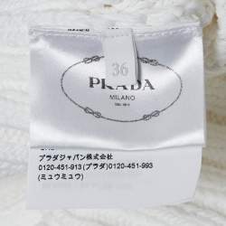 Pre Owned Prada White Open Knit V-Neck Crop Sweater XS