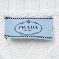Pre Owned Prada White Open Knit V-Neck Crop Sweater XS