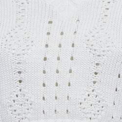 Pre Owned Prada White Open Knit V-Neck Crop Sweater XS