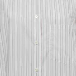 مملوكة مسبقًا قميص برادا قطن مقلم أبيض طوق وشاح مقاس كبير - لارج