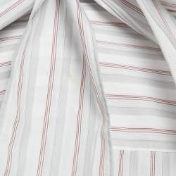 مملوكة مسبقًا قميص برادا قطن مقلم أبيض طوق وشاح مقاس كبير - لارج