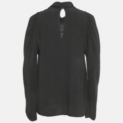 Pre Owned بلوزة برادا حرير أسود بتفاصي ل ربطة عنق مقاس متوسط - ميديم