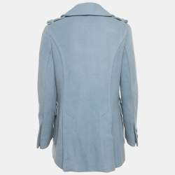 Pre Owned Prada Blue Wool Single Breasted Coat M